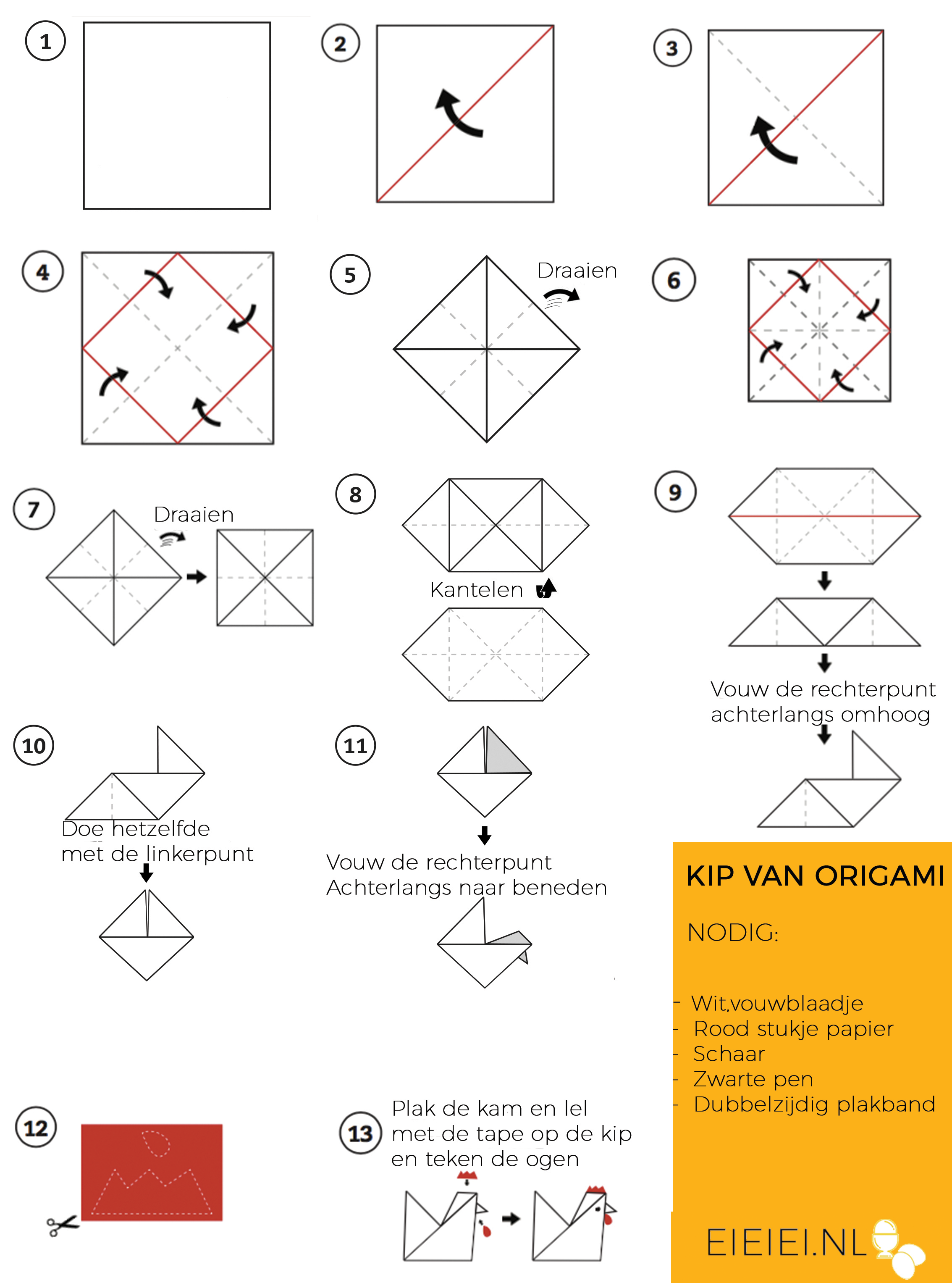 absorptie punch letterlijk DIY: vouw een origami kip in 5 minuten